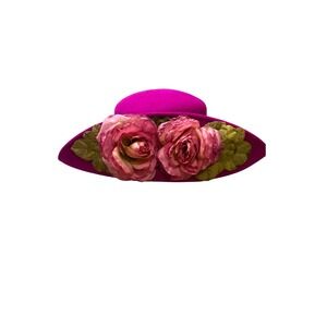 Vtg Toucan Wool Felt Wide Brim Hat Womens  Fuchsia Pink Floral Made in USA